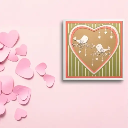 3D slika zaljubljenih ptičk v obliki srca – valentinovo darilo